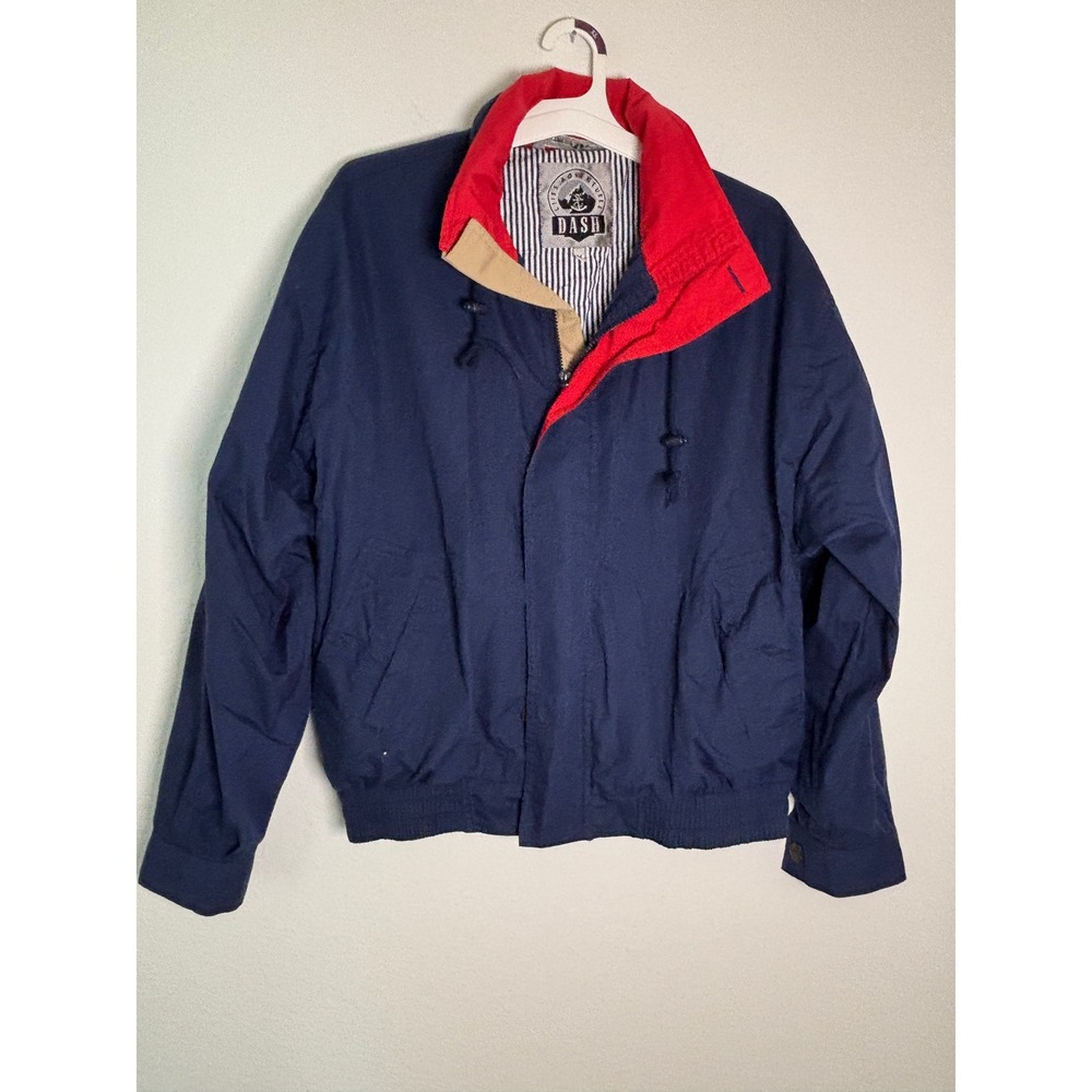 Dash Lifes Adventures Mens Navy Blue Red Collar Windbreaker Jacket Size M